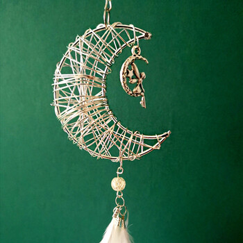 Car Dream Catcher Moon Feather μενταγιόν Χνουδωτό φτερό Χαριτωμένο απαλό κρεμαστό μίνι διακοσμητικό Auto Crystals Dream Catcher για αυτοκίνητο