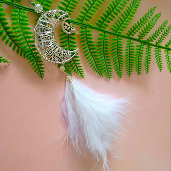 Car Dream Catcher Moon Feather μενταγιόν Χνουδωτό φτερό Χαριτωμένο απαλό κρεμαστό μίνι διακοσμητικό Auto Crystals Dream Catcher για αυτοκίνητο