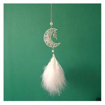 Car Dream Catcher Moon Feather μενταγιόν Χνουδωτό φτερό Χαριτωμένο απαλό κρεμαστό μίνι διακοσμητικό Auto Crystals Dream Catcher για αυτοκίνητο