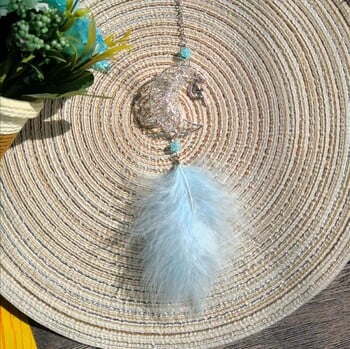 Car Dream Catcher Moon Feather μενταγιόν Χνουδωτό φτερό Χαριτωμένο απαλό κρεμαστό μίνι διακοσμητικό Auto Crystals Dream Catcher για αυτοκίνητο