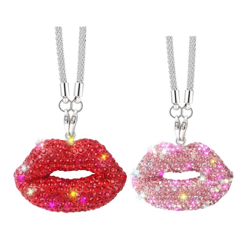 Pandantiv cu oglindă retrovizoare pentru mașină, ușor de agățat, strasuri strălucitoare în formă de buză, brelocuri pentru oglinda retrovizoare pentru mașină, ornament pentru agățat