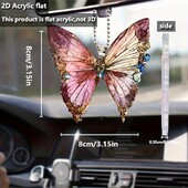 Pandantiv fluture asimetric acrilic, oglindă retrovizoare pentru mașină, ornament de piatră albastră cu gradient