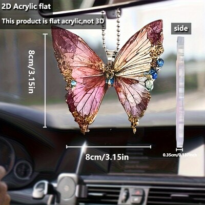 Pandantiv fluture asimetric acrilic, oglindă retrovizoare pentru mașină, ornament de piatră albastră cu gradient