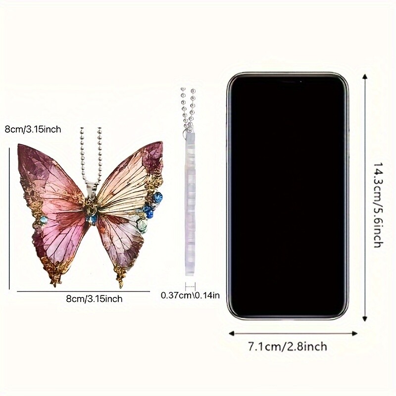 Pandantiv fluture asimetric acrilic, oglindă retrovizoare pentru mașină, ornament de piatră albastră cu gradient