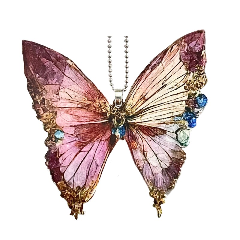 Pandantiv fluture asimetric acrilic, oglindă retrovizoare pentru mașină, ornament de piatră albastră cu gradient