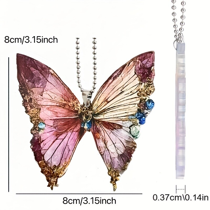 Pandantiv fluture asimetric acrilic, oglindă retrovizoare pentru mașină, ornament de piatră albastră cu gradient