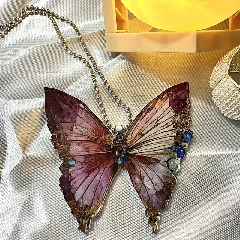 Pandantiv fluture asimetric acrilic, oglindă retrovizoare pentru mașină, ornament de piatră albastră cu gradient