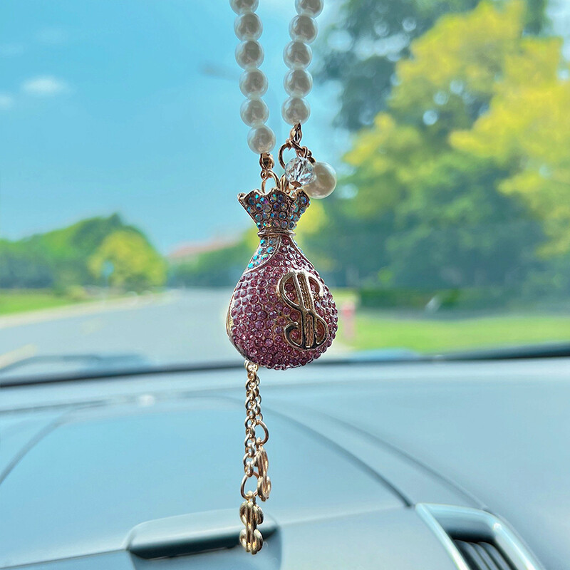Creative Crystal Purse Rearview Mirror automobilinis pakabukas automobilinis pakabukas perlų automobilio dekoravimo automobilio pakabukas