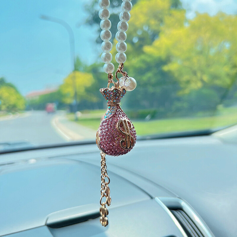 Creative Crystal Purse Rearview Mirror automobilinis pakabukas automobilinis pakabukas perlų automobilio dekoravimo automobilio pakabukas