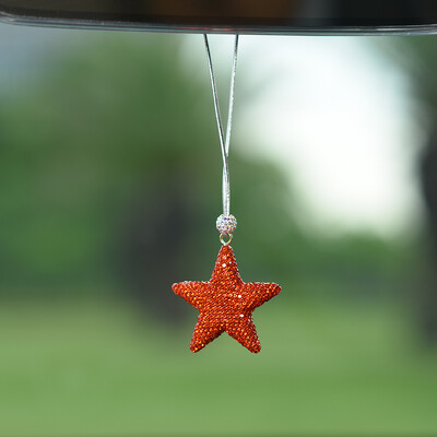 Pandantiv pentru mașină cu stea cu cinci colțuri cu diamante creative, oglindă retrovizoare cu desene animate drăguțe, încrustate cu strasuri, accesorii pentru mașini, pandantiv