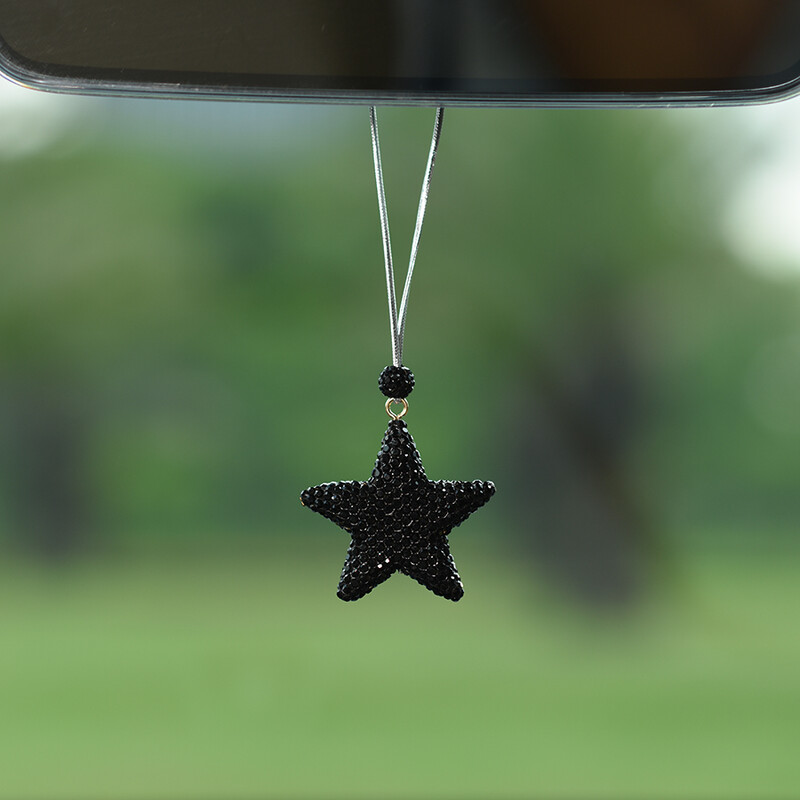 Pandantiv pentru mașină cu stea cu cinci colțuri cu diamante creative, oglindă retrovizoare cu desene animate drăguțe, încrustate cu strasuri, accesorii pentru mașini, pandantiv