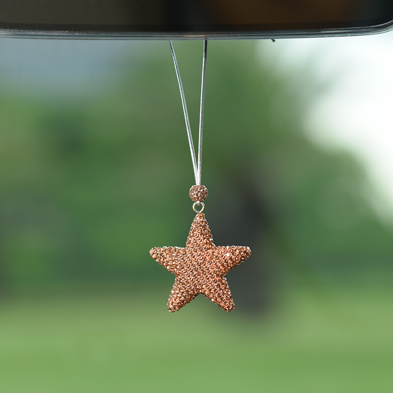 Pandantiv pentru mașină cu stea cu cinci colțuri cu diamante creative, oglindă retrovizoare cu desene animate drăguțe, încrustate cu strasuri, accesorii pentru mașini, pandantiv