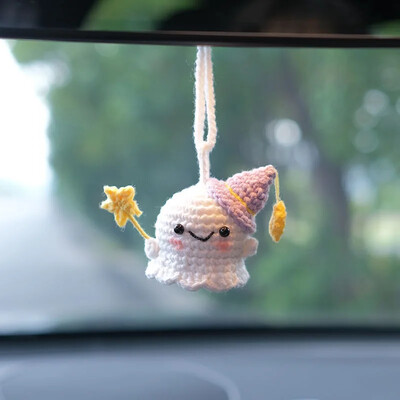 Decorare de desene animate pentru mașină de Halloween Little Ghost Pandantiv țesut manual Little Spectre Ornament de agățat Accesorii de interior auto