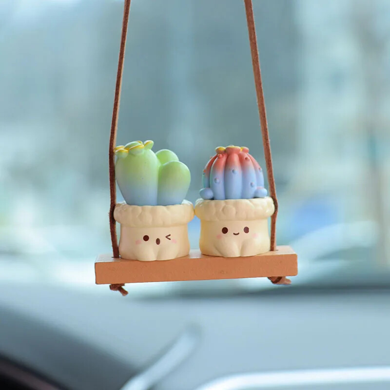 Cactus colorat Oglinda retrovizoare pentru mașină pandantiv Accesorii pentru decorarea interioară a mașinii Decorarea mașinii Cadou de aniversare Accesorii pentru cuplu