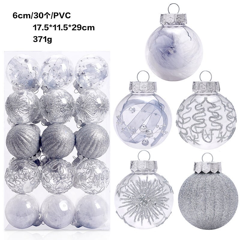 Populiarios tarpvalstybinės kalėdinės dekoracijos 6 cm/30 PET skaidrūs rutuliai Kalėdų kamuoliukų rinkinys Kalėdų eglutės pakabukas