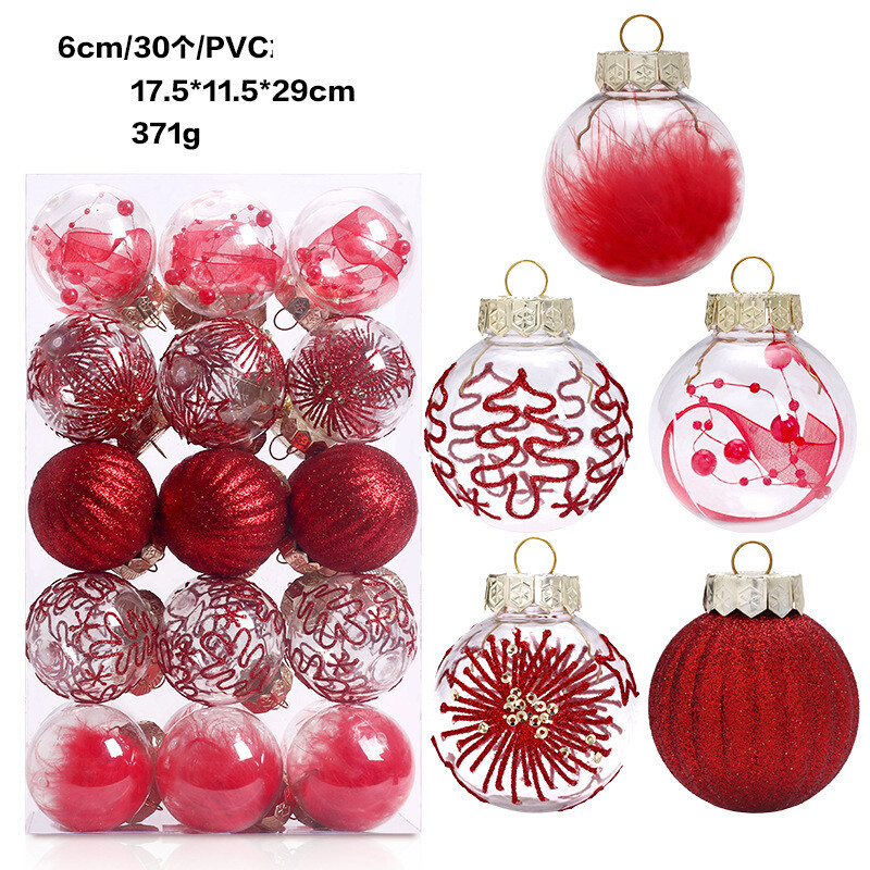 Populiarios tarpvalstybinės kalėdinės dekoracijos 6 cm/30 PET skaidrūs rutuliai Kalėdų kamuoliukų rinkinys Kalėdų eglutės pakabukas