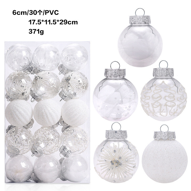 Populiarios tarpvalstybinės kalėdinės dekoracijos 6 cm/30 PET skaidrūs rutuliai Kalėdų kamuoliukų rinkinys Kalėdų eglutės pakabukas