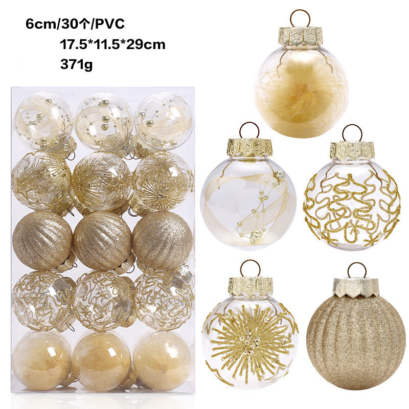Populiarios tarpvalstybinės kalėdinės dekoracijos 6 cm/30 PET skaidrūs rutuliai Kalėdų kamuoliukų rinkinys Kalėdų eglutės pakabukas