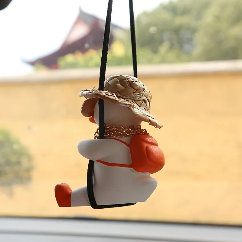 Pandantiv mașină drăguț Anime Little Duck Leagăn Auto oglindă retrovizoare Ornamente suspendate Accesorii de decorare interioară pentru fete Cadouri