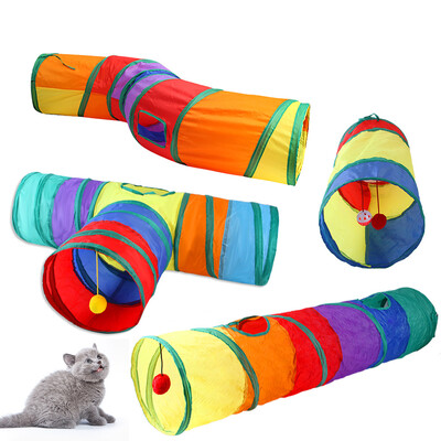 Cat Rainbow Tunnels Tunels Цветна сгъваема бормашина Tunnel Interactive Cat Toy Палатка за игра Зоотовары Аксесоари за котки