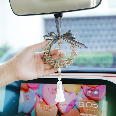 Pandantiv masina noua masina din titaca de cristal cu pandantiv decorativ plasa rosie creativa masina oglinda retrovizoare masina agatata