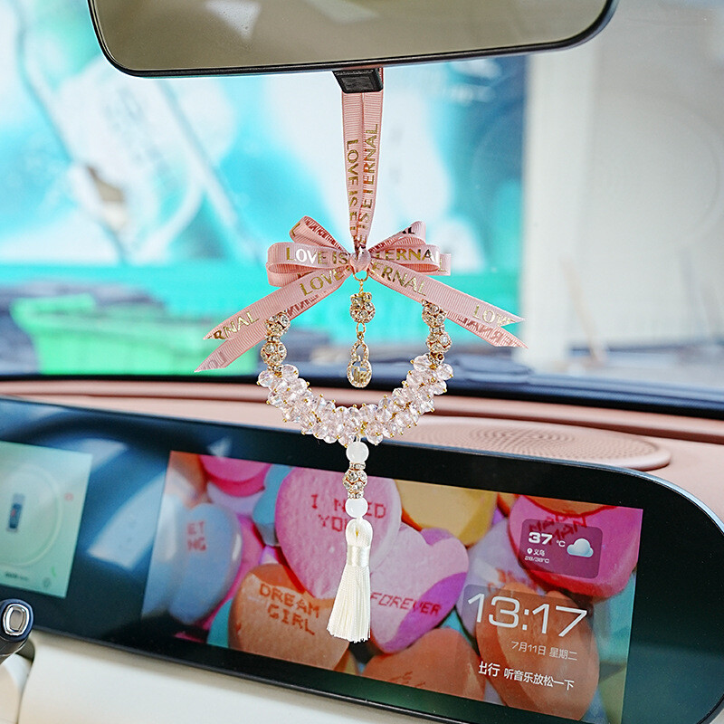 Pandantiv masina noua masina din titaca de cristal cu pandantiv decorativ plasa rosie creativa masina oglinda retrovizoare masina agatata