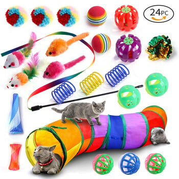 DualPet Kitten Toys Variety Cat Toy Combination Set Cat Toy Funny Cat Stick Sisal Mouse Bell Ball Cat Supplies Комплект от 20 части