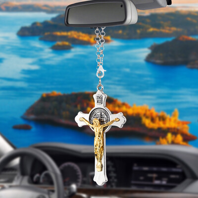 Crucifixul lui Iisus Cruce Ornamente pandantiv pentru mașină Brelocuri Oglindă retrovizoare Decorare suspendată Decor auto Accesorii pentru mașini Cadouri de stil