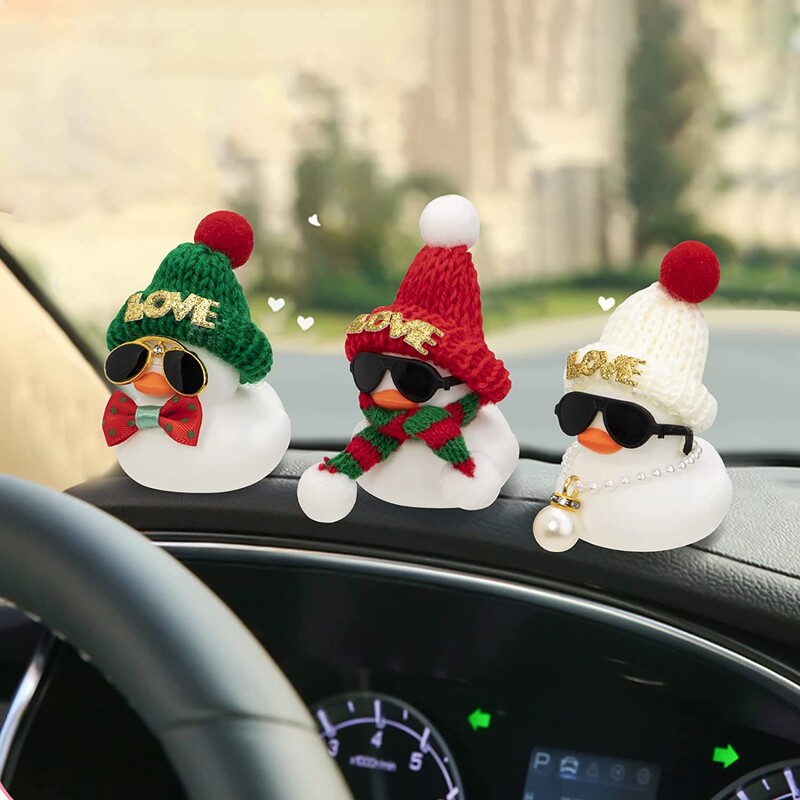 Anties automobilio prietaisų skydelio apdaila, guminiai anties automobilio dekoravimo priedai, automobilių dekoravimo priedai su mini kepure ir akiniais nuo saulės