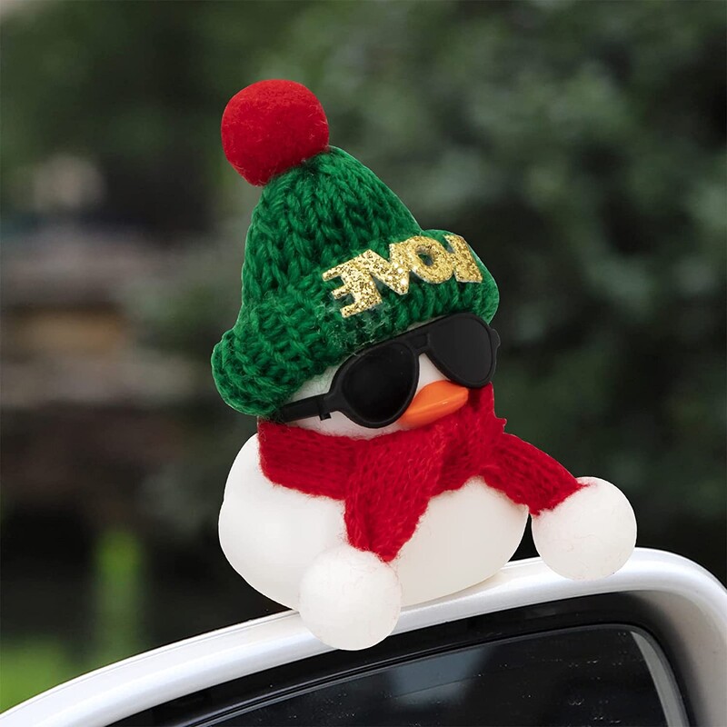 Anties automobilio prietaisų skydelio apdaila, guminiai anties automobilio dekoravimo priedai, automobilių dekoravimo priedai su mini kepure ir akiniais nuo saulės