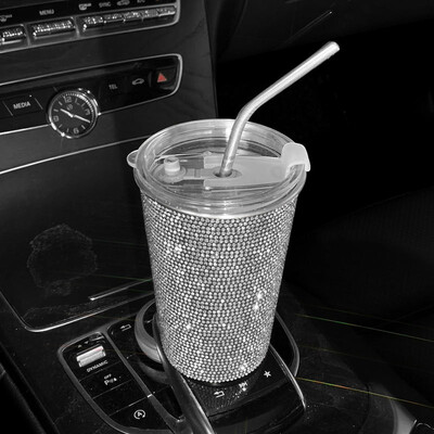 Bling Diamond din oțel inoxidabil ceașcă cu apă pentru mașină 550 ml ceașcă de cafea pentru băuturi pentru femei Accesorii interioare auto pentru mașină acasă la birou