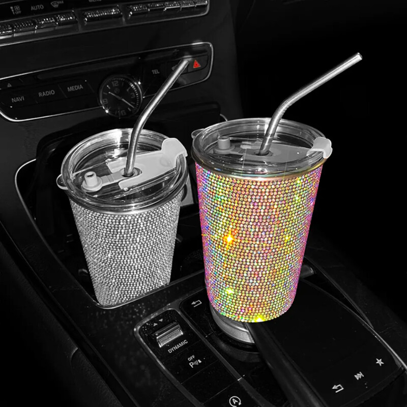 Bling Diamond din oțel inoxidabil ceașcă cu apă pentru mașină 550 ml ceașcă de cafea pentru băuturi pentru femei Accesorii interioare auto pentru mașină acasă la birou