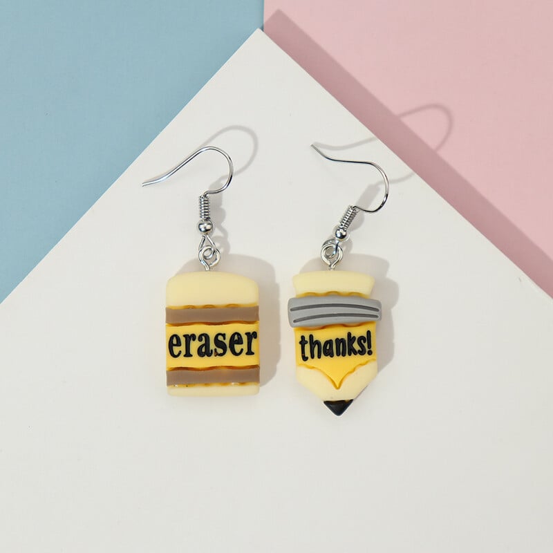 Bērniem radoši imitētas kancelejas preces Grāmatas Zīmuļi Asimetriski Auskari Jautri un personalizēti Necaurduroši ausu klipši Jauku meiteņu sērija