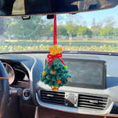 Coș agățat din croșetat pentru brad de Crăciun pentru mașină, plante tricotate, umeraș pentru oglindă pentru mașină, pentru oglindă retrovizoare, ornament interior pentru petrecerea de Crăciun