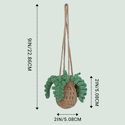 Coș agățat din croșetat pentru brad de Crăciun pentru mașină, plante tricotate, umeraș pentru oglindă pentru mașină, pentru oglindă retrovizoare, ornament interior pentru petrecerea de Crăciun