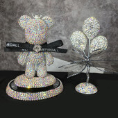 Ursuleț de pluș cu diamante drăguț de desene animate, decorațiuni pentru bordul mașinii, strasuri cu fundă, ornament auto, autocolant solid pentru parfum pentru mașină