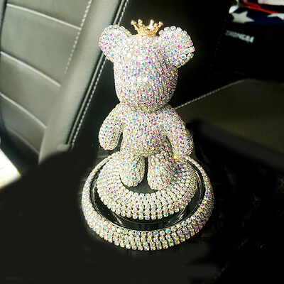 Ursuleț de pluș cu diamante drăguț de desene animate, decorațiuni pentru bordul mașinii, strasuri cu fundă, ornament auto, autocolant solid pentru parfum pentru mașină