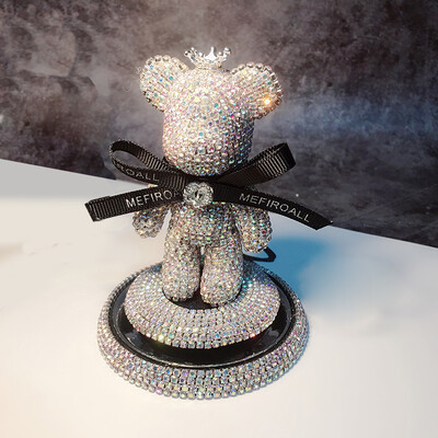 Ursuleț de pluș cu diamante drăguț de desene animate, decorațiuni pentru bordul mașinii, strasuri cu fundă, ornament auto, autocolant solid pentru parfum pentru mașină