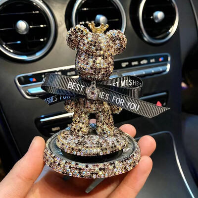 Ursuleț de pluș cu diamante drăguț de desene animate, decorațiuni pentru bordul mașinii, strasuri cu fundă, ornament auto, autocolant solid pentru parfum pentru mașină