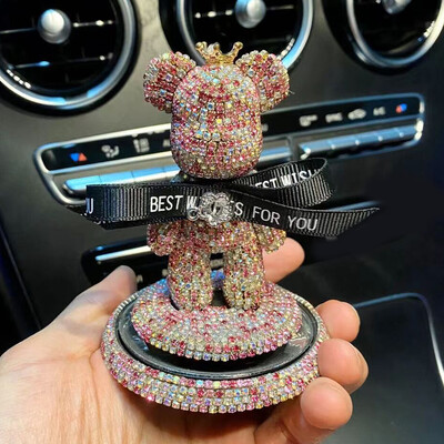 Ursuleț de pluș cu diamante drăguț de desene animate, decorațiuni pentru bordul mașinii, strasuri cu fundă, ornament auto, autocolant solid pentru parfum pentru mașină