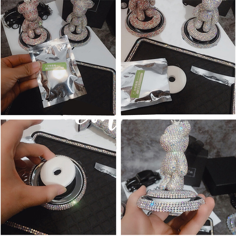 Ursuleț de pluș cu diamante drăguț de desene animate, decorațiuni pentru bordul mașinii, strasuri cu fundă, ornament auto, autocolant solid pentru parfum pentru mașină