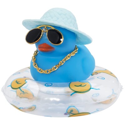 Mașină colorată cu rață de cauciuc decorațiuni pentru tabloul de bord, ornament roz, rață neagră cu pălărie de cowboy drăguță, pălărie de domn, inel de înot