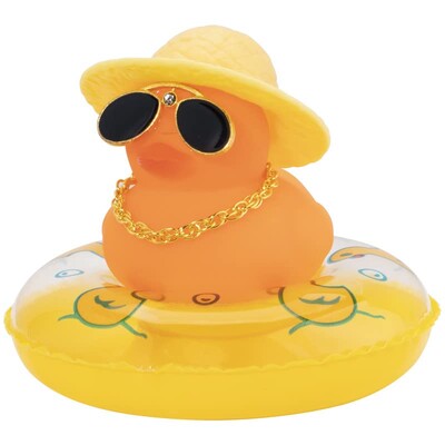 Mașină colorată cu rață de cauciuc decorațiuni pentru tabloul de bord, ornament roz, rață neagră cu pălărie de cowboy drăguță, pălărie de domn, inel de înot