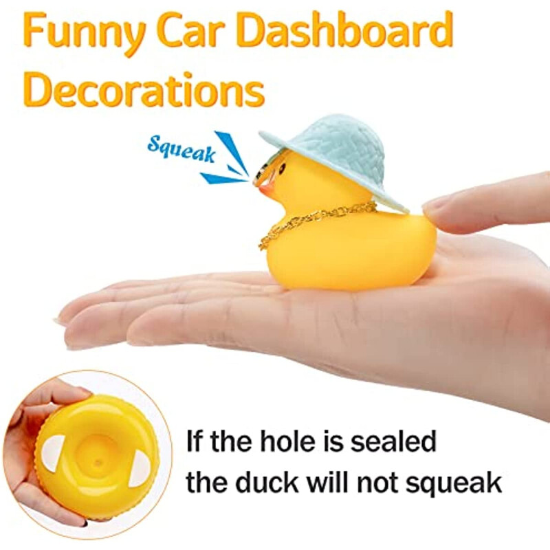 Mașină colorată cu rață de cauciuc decorațiuni pentru tabloul de bord, ornament roz, rață neagră cu pălărie de cowboy drăguță, pălărie de domn, inel de înot