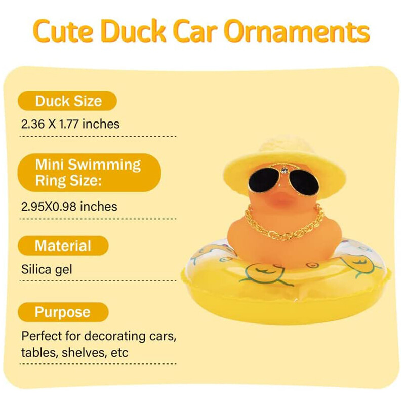 Mașină colorată cu rață de cauciuc decorațiuni pentru tabloul de bord, ornament roz, rață neagră cu pălărie de cowboy drăguță, pălărie de domn, inel de înot