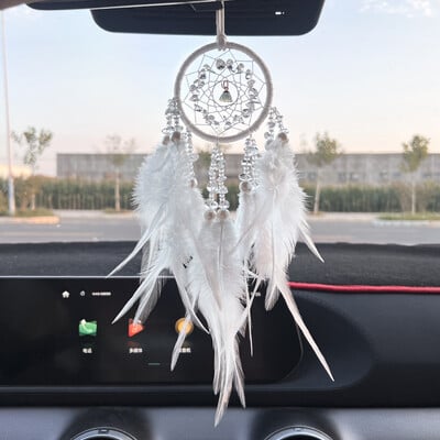 Pandantiv pentru mașină Piatră de cristal Rafinată Decorație interioară a mașinii Apărător de vise Pene Clopoțel de vânt Oglinda retrovizoare Accesorii pentru mașină