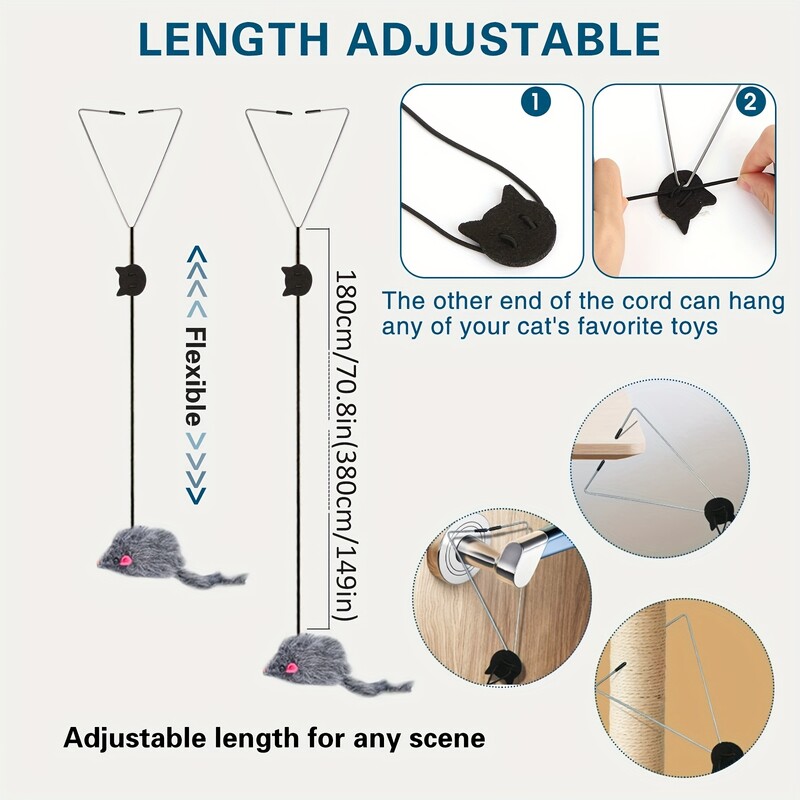 Interaktyvus ir stimuliuojantis pliušinis katės žaislas – ištraukiama lazdelė sveikam žaidimui, animacinio filmo dizainas, tinka vidutinėms veislėms