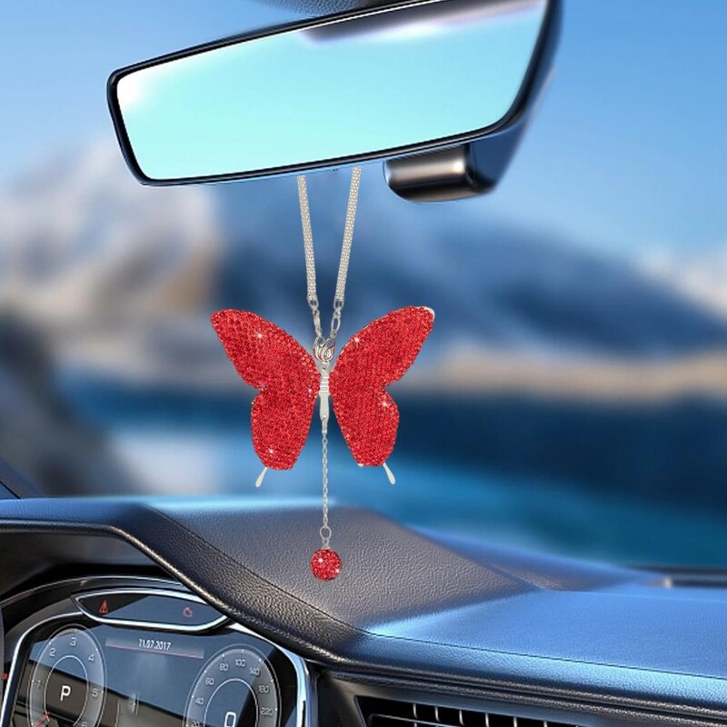 Kulons automašīnai Atpakaļskata spogulī, dinamiskas burvīgas automašīnas dekorācijas kulons Elegants mākslīgā tauriņa kulons automašīnu mājām sievietēm