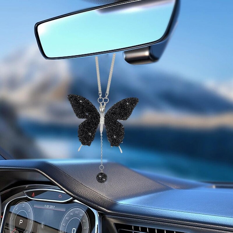 Kulons automašīnai Atpakaļskata spogulī, dinamiskas burvīgas automašīnas dekorācijas kulons Elegants mākslīgā tauriņa kulons automašīnu mājām sievietēm