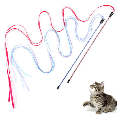 Интерактивни играчки за котки Дълга сатенена панделка Cat Teaser Rod Toy Коте играе Teaser Wand Toy Cat Stick Toy